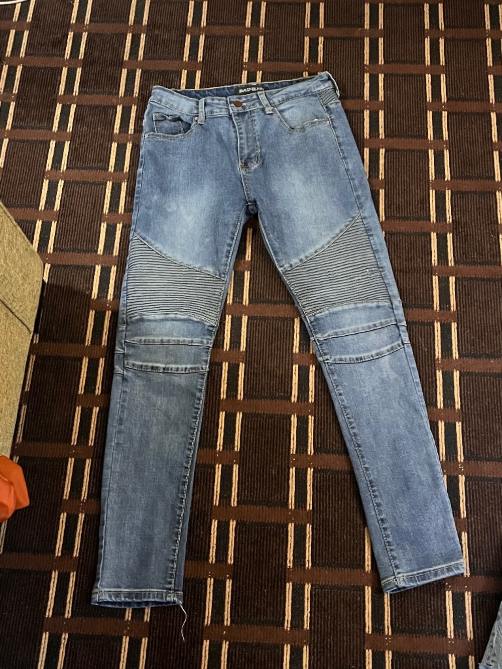 Vintage Men’s Balmain Biker Jeans Denim Blue Size 32 Ribbed MINT Skinny (555)